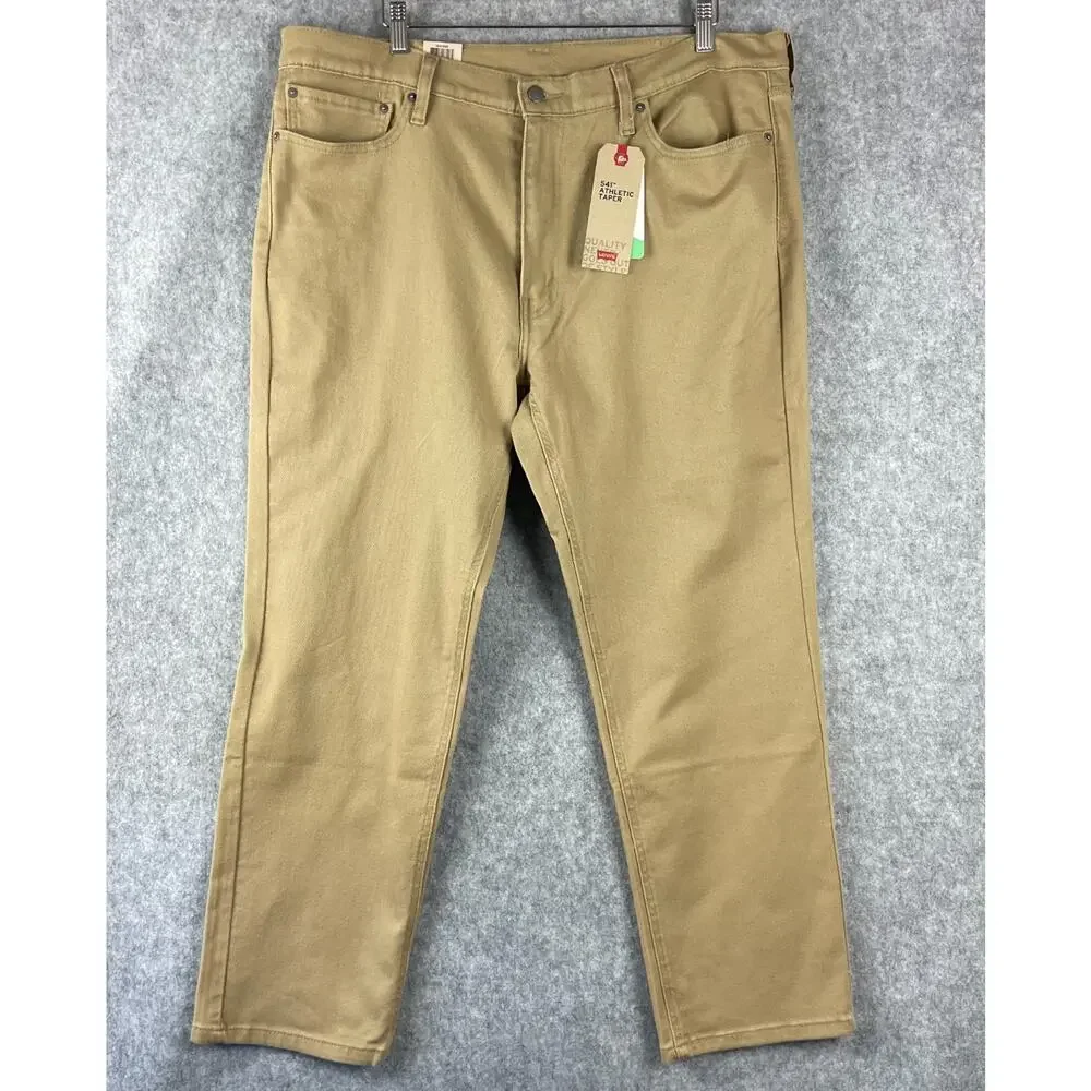 Levis 541 Athletic Taper Jeans Mens 40x30 Beige Stretch White‎ Tab 5 Pocket NEW